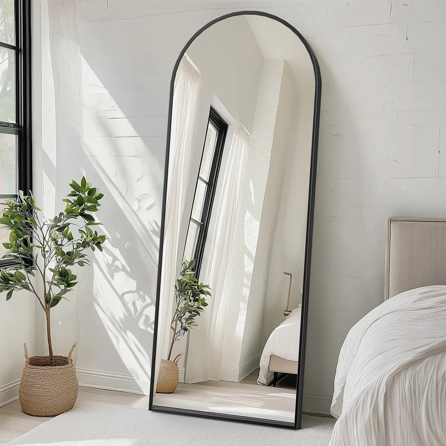 71"X26" Black Arched Modern Full-Length Mirror with Thin Aluminum Alloy Frame, Multi-Mounting Floor Mirror (Standing, Hanging, Leaning) for Wall, Living Room, Bedroom, Full Body View Living Room Decor