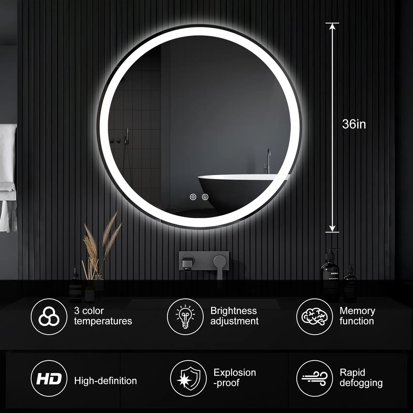 LED Bathroom Vanity Mirror for Wall with Double Front and Back Light, Anti-Fog, Shatter-Proof, Dimmable, Tempered Glass, Memory Function