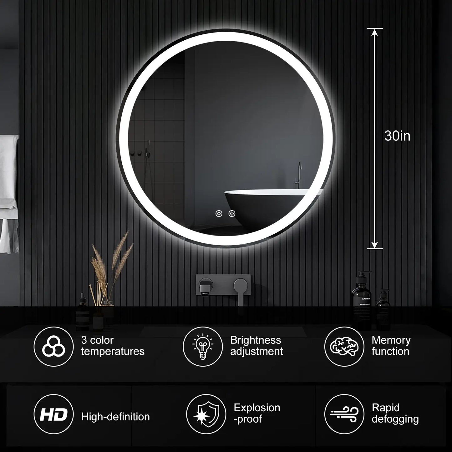 LED Bathroom Vanity Mirror for Wall with Double Front and Back Light, Anti-Fog, Shatter-Proof, Dimmable, Tempered Glass, Memory Function