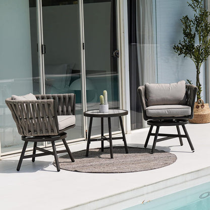 Outdoor Side Table, round End Table with Creamy White Ceramic Tile Tabletop