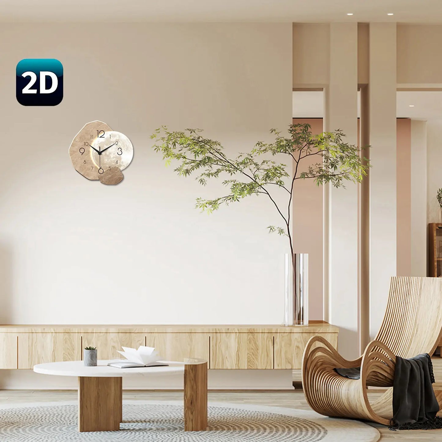 Creative Moon-Design Modern Silent Wall Clock, Decorative Clock for Home, Living Room, Bedroom & Office