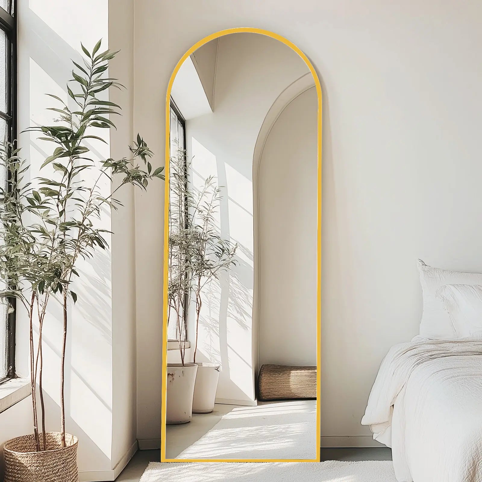 Full Length Mirror, Floor Standing Mirror with Stand, Wall Aluminum Alloy Thin Frame Hanging or Leaning for Living Room Bedroom Cloakroom Decorating