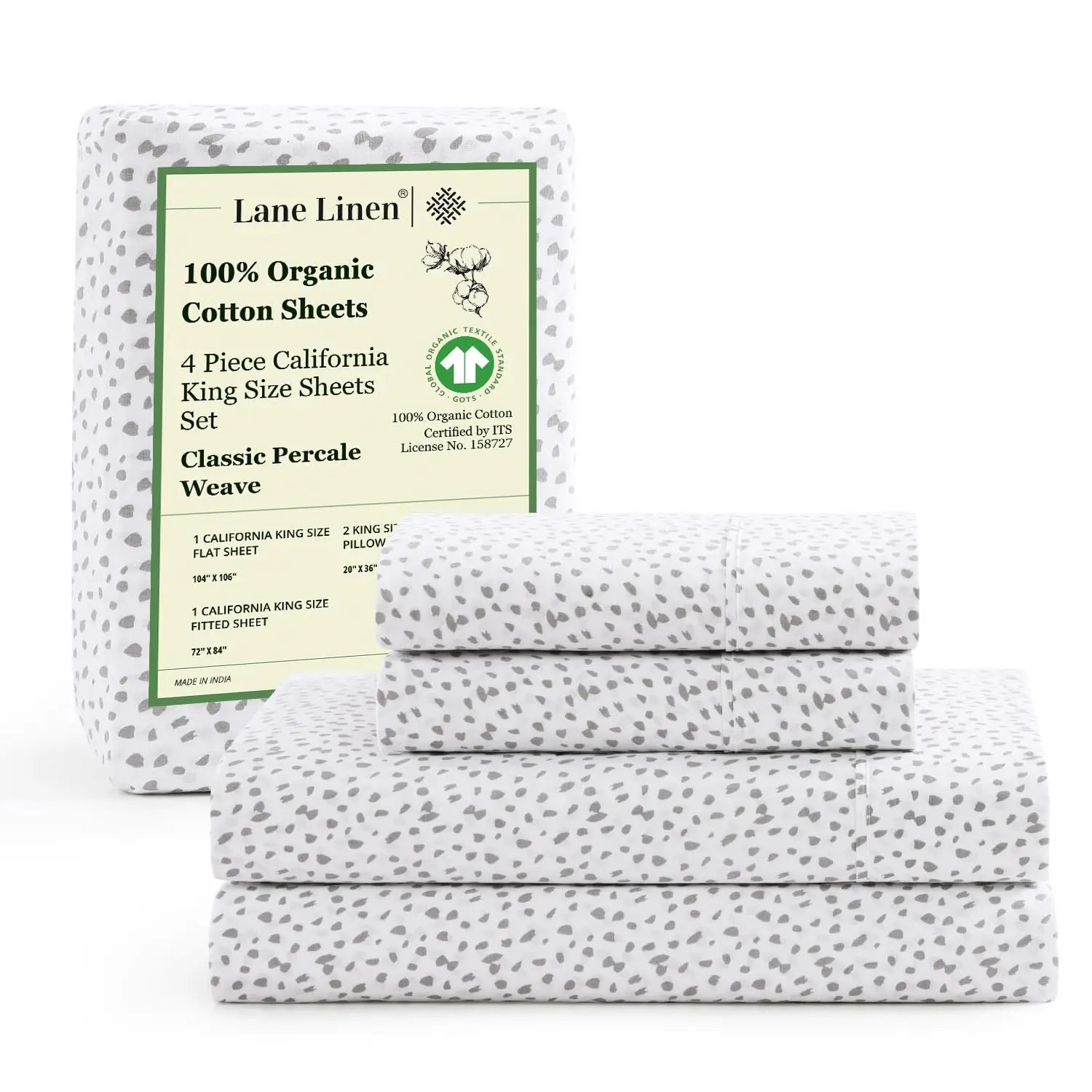 LANE LINEN 100% Organic Cotton Percale Weave Sheets Set - 15" Deep Pocket Fitted Sheet, Breathable Bedding for Dorm Rooms, White Twin Size Bed Essentials
