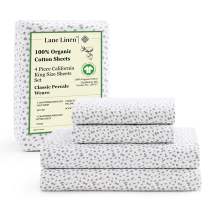 LANE LINEN 100% Organic Cotton Percale Weave Sheets Set - 15" Deep Pocket Fitted Sheet, Breathable Bedding for Dorm Rooms, White Twin Size Bed Essentials