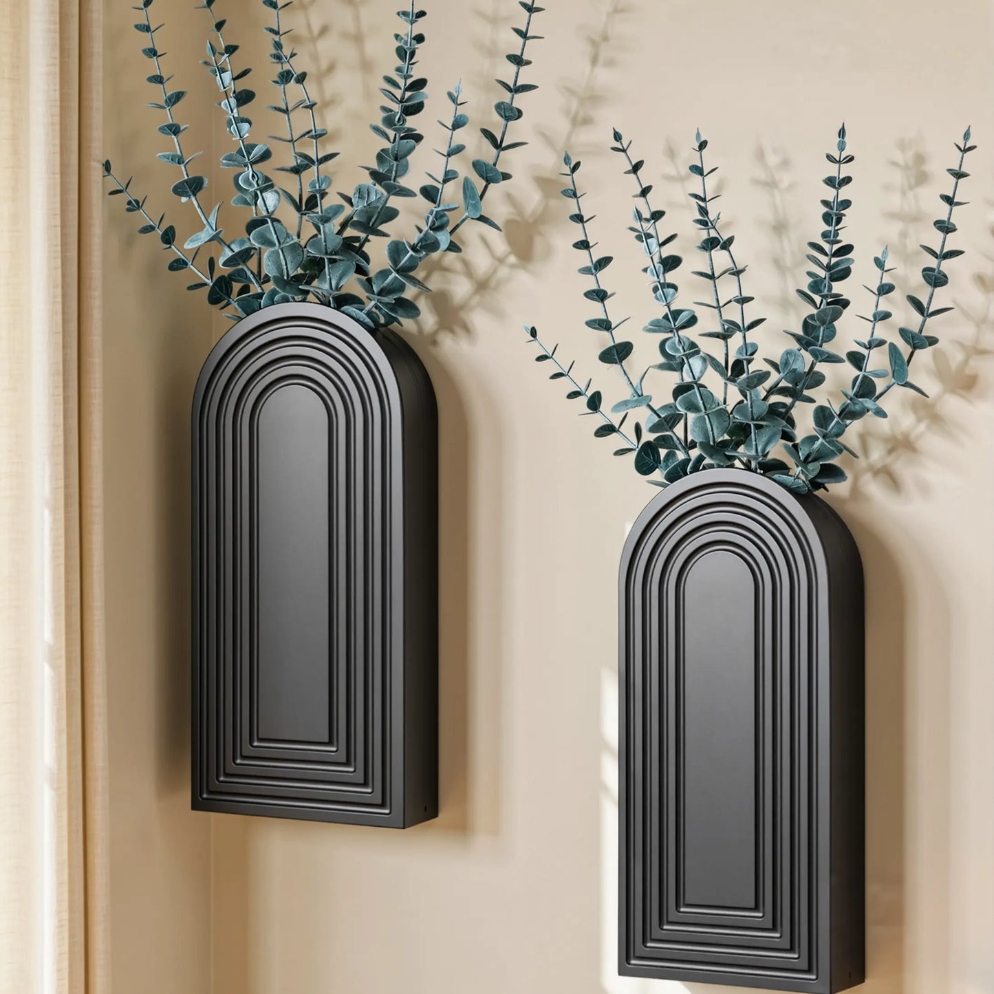 Ivydale 2 Pack Wooden Wall Vases with Fake Plants, Wall Hanging Planters Boho Modern Farmhouse Indoor for Narrow Spaces Entryway Bathroom Home Office Decoration, Brown