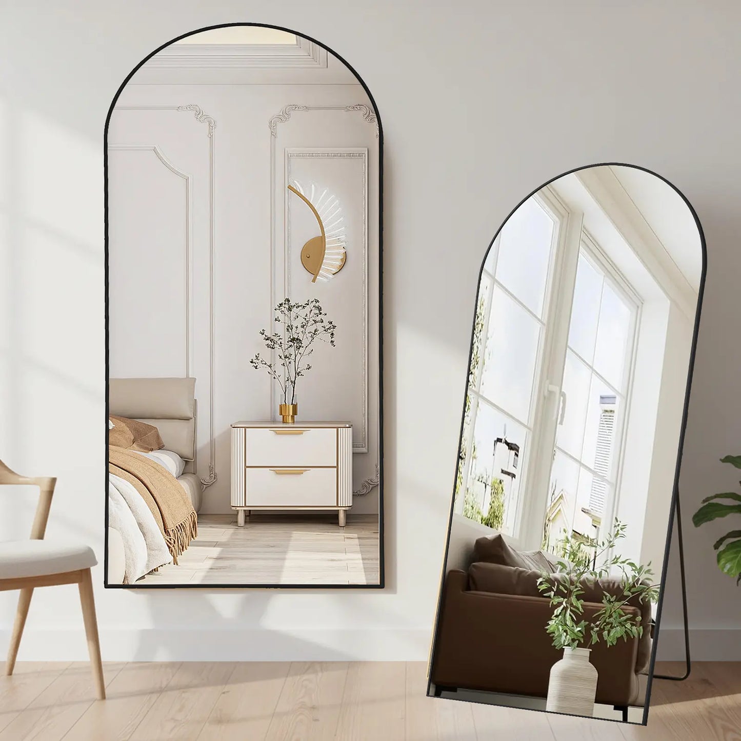 Full Length Mirror, Floor Standing Mirror with Stand, Wall Aluminum Alloy Thin Frame Hanging or Leaning for Living Room Bedroom Cloakroom Decorating