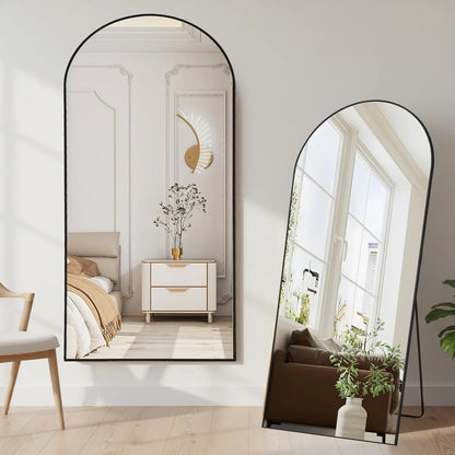Full Length Mirror, Floor Standing Mirror with Stand, Wall Aluminum Alloy Thin Frame Hanging or Leaning for Living Room Bedroom Cloakroom Decorating