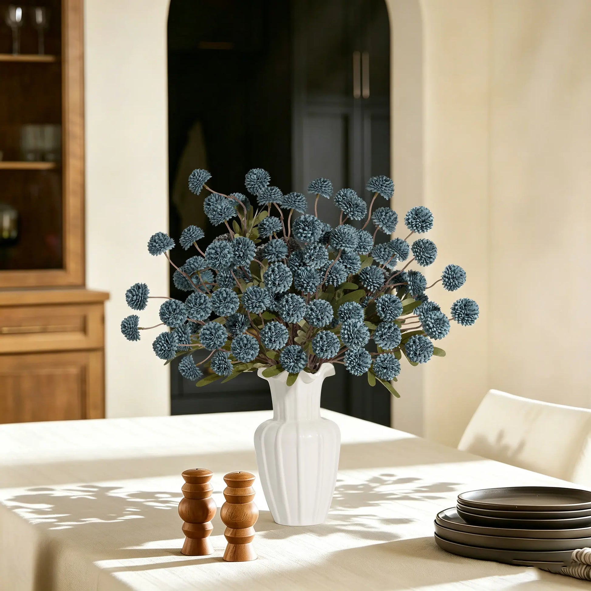 Senjie 12Pcs Spring Artificial Pom-Pom Flowers Snowball - Mothers Day Gifts Dandelion Bulk Faux Silk Blooms for DIY Bouquets, Wedding Centerpieces & Home Office