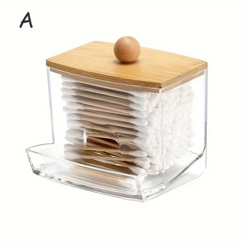 Clear Storage Jar with Wooden Lid, 3 Counts/1 Set Cotton Swab Storage Box, Bathroom Storage Container for Cotton Swab, Cotton Ball, Floss Picks