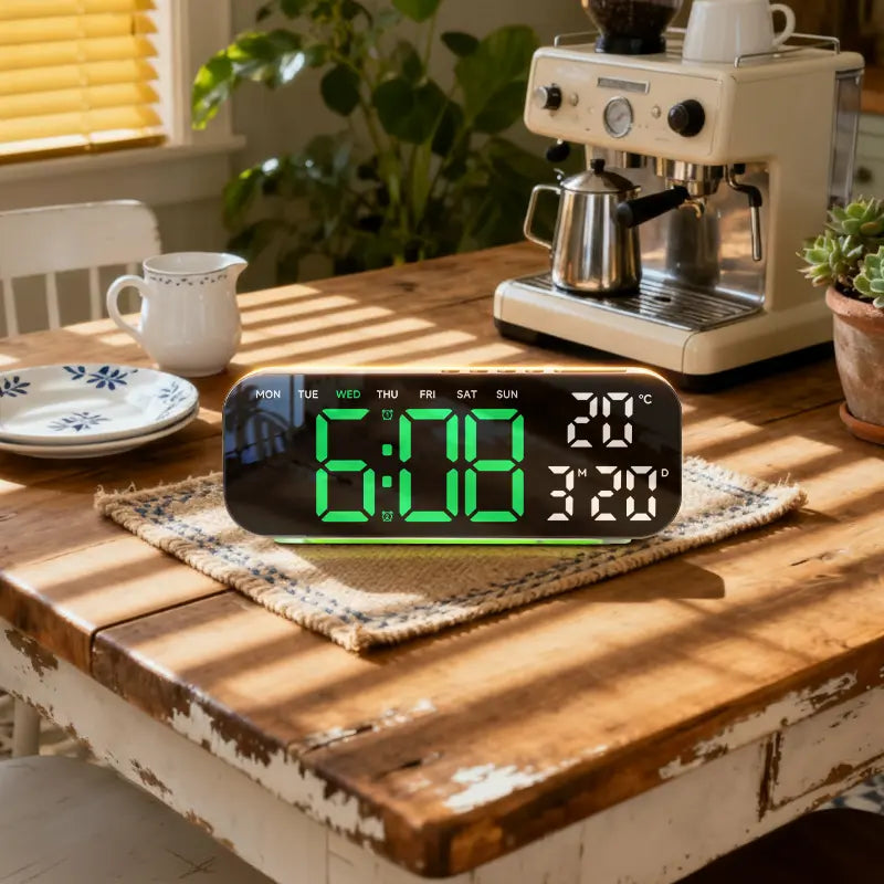Timess 10-Inch HD LED Wall Clock with Multi-Info Display, Dual Alarms, Count-Up/Down Timers, USB Powered, Hang or Place for Bedroom/Office/Nightstand Decor, Ideal Holiday/Birthday Gift,Shop Clock,New Year New Clock Summervibes