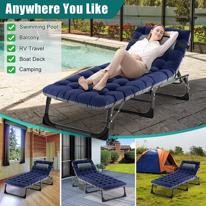 Folding Chaise Lounge Chair 5-Position, Folding Cot, Heavy Duty Patio Chaise Lounges for Outside, Poolside, Beach, Lawn, Camping