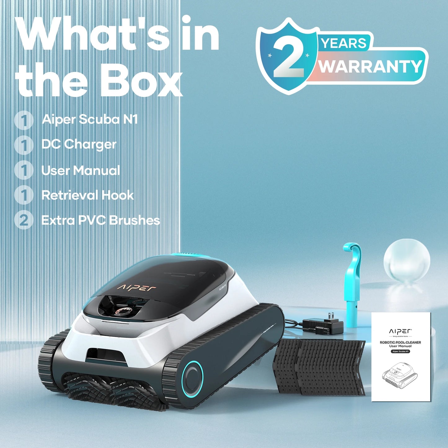 Scuba N1 Robotic Pool Vacuum Cleaner, Cordless, 2 Extra Brushes, for Inground Pools