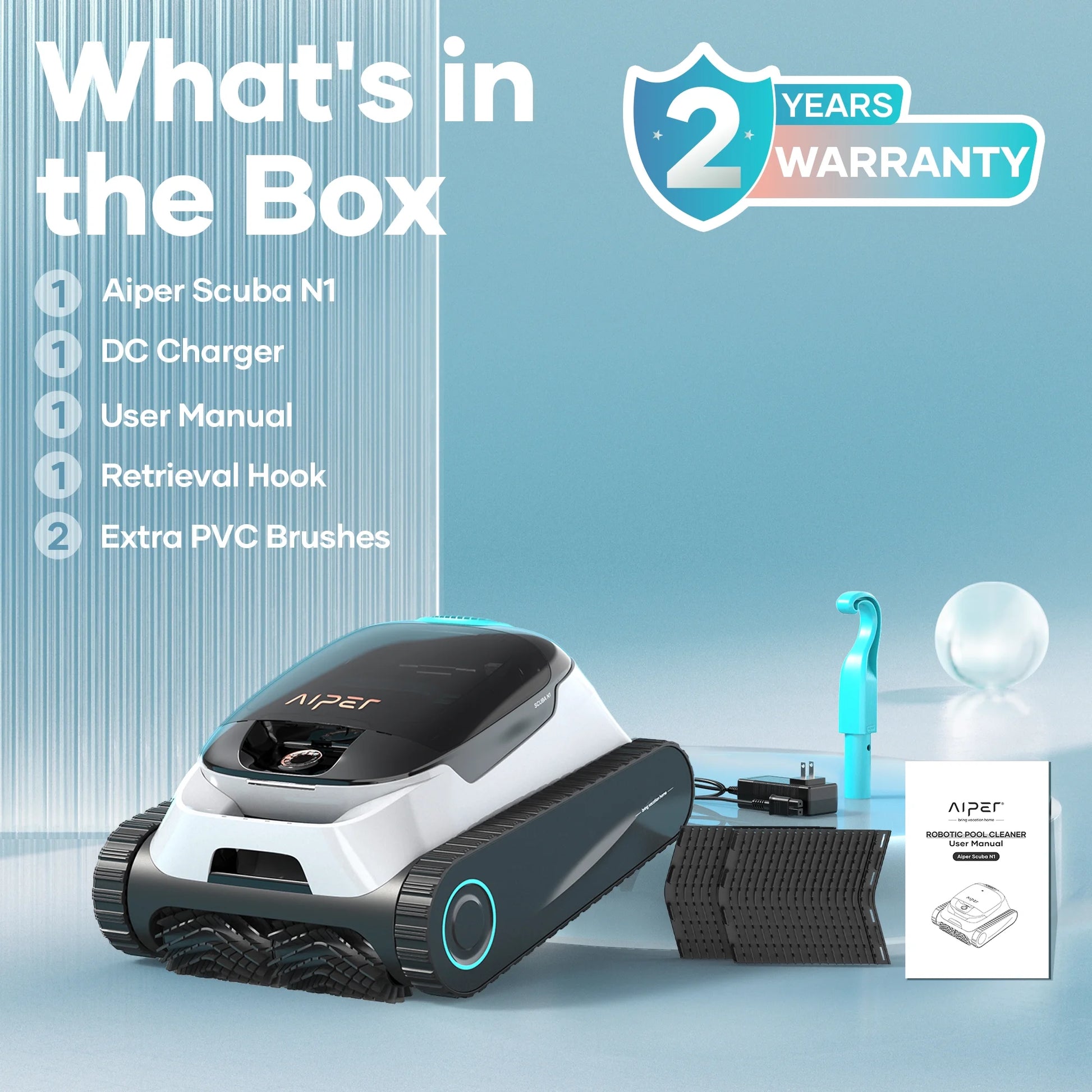 Scuba N1 Robotic Pool Vacuum Cleaner, Cordless, 2 Extra Brushes, for Inground Pools