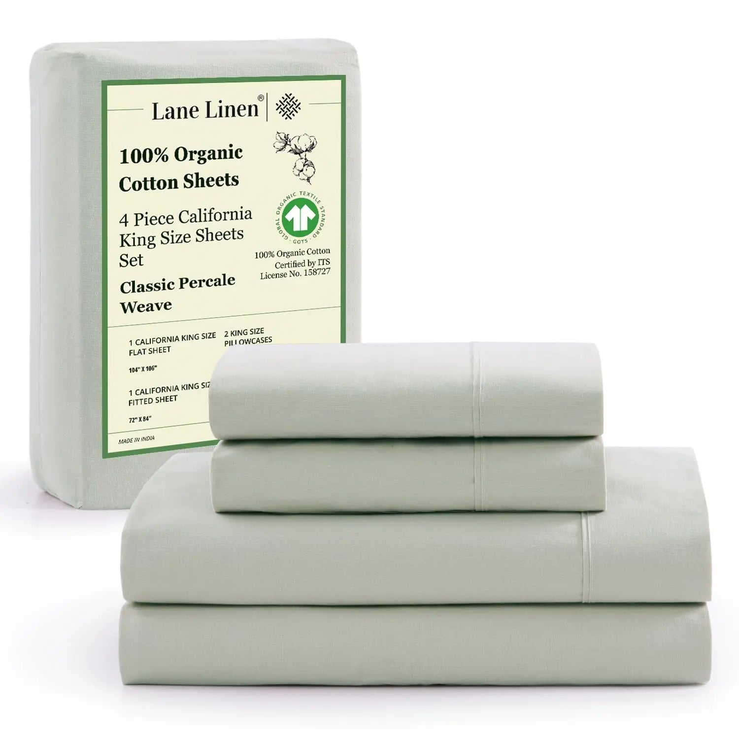 LANE LINEN 100% Organic Cotton Percale Weave Sheets Set - 15" Deep Pocket Fitted Sheet, Breathable Bedding for Dorm Rooms, White Twin Size Bed Essentials