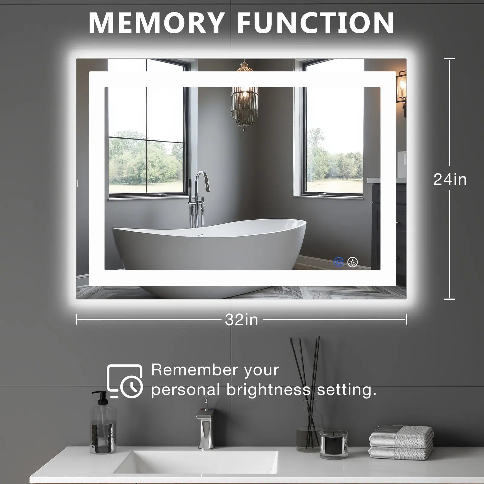 LED Bathroom Vanity Mirror for Wall with Double Front and Back Light, Anti-Fog, Shatter-Proof, Dimmable, Tempered Glass, Memory Function