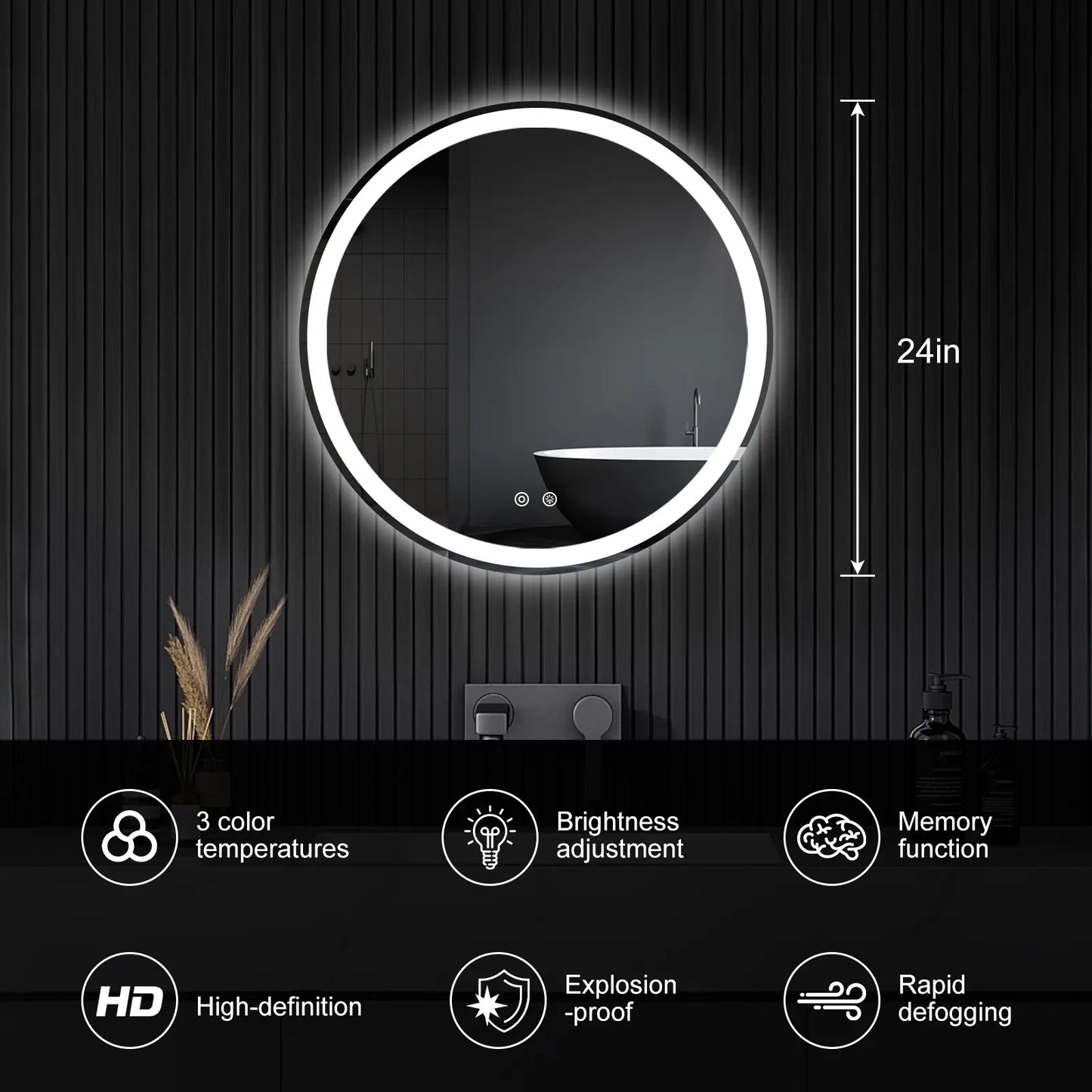 LED Bathroom Vanity Mirror for Wall with Double Front and Back Light, Anti-Fog, Shatter-Proof, Dimmable, Tempered Glass, Memory Function
