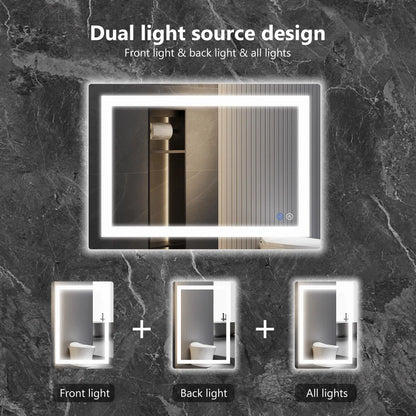 LED Bathroom Vanity Mirror for Wall with Double Front and Back Light, Anti-Fog, Shatter-Proof, Dimmable, Tempered Glass, Memory Function