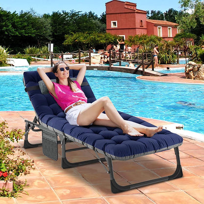 Folding Chaise Lounge Chair 5-Position, Folding Cot, Heavy Duty Patio Chaise Lounges for Outside, Poolside, Beach, Lawn, Camping