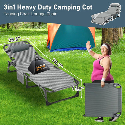 Folding Chaise Lounge Chair 5-Position, Folding Cot, Heavy Duty Patio Chaise Lounges for Outside, Poolside, Beach, Lawn, Camping