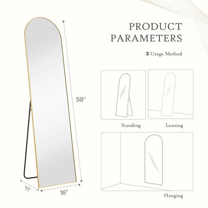 Full Length Mirror, Floor Standing Mirror with Stand, Wall Aluminum Alloy Thin Frame Hanging or Leaning for Living Room Bedroom Cloakroom Decorating