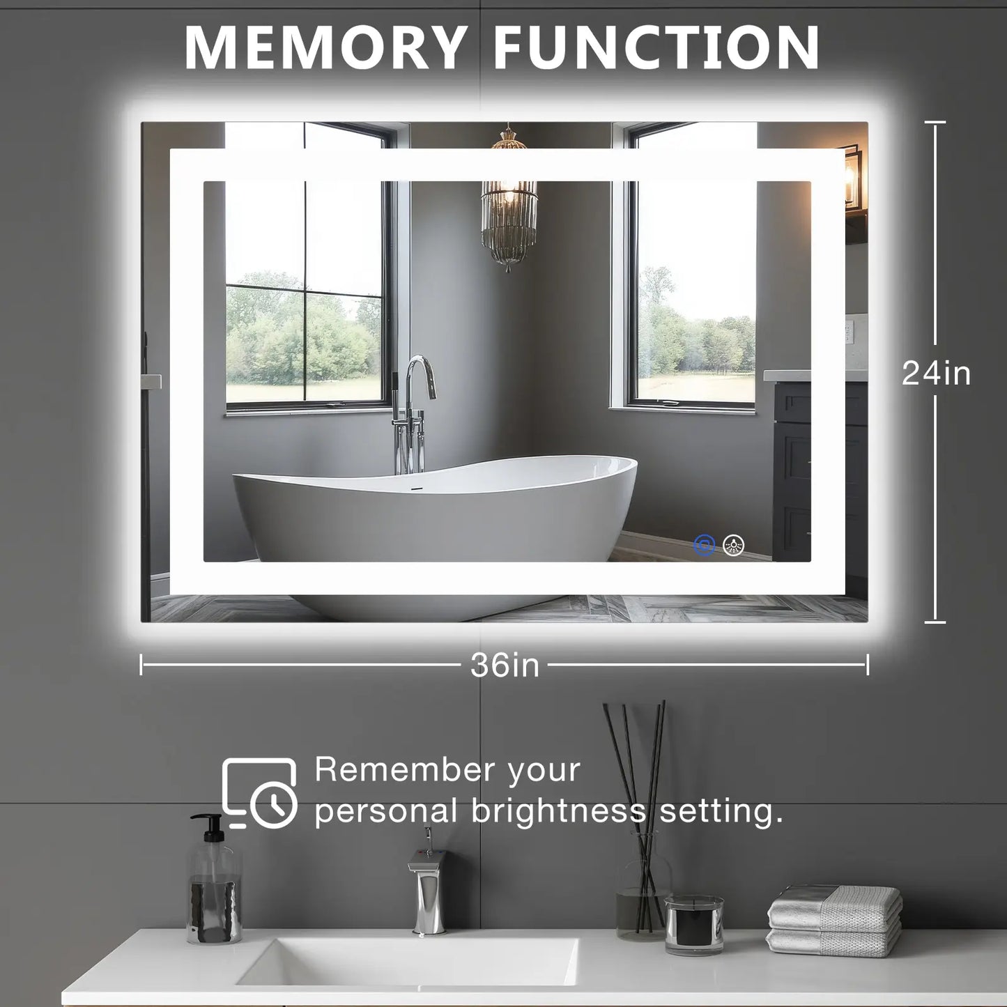 LED Bathroom Vanity Mirror for Wall with Double Front and Back Light, Anti-Fog, Shatter-Proof, Dimmable, Tempered Glass, Memory Function