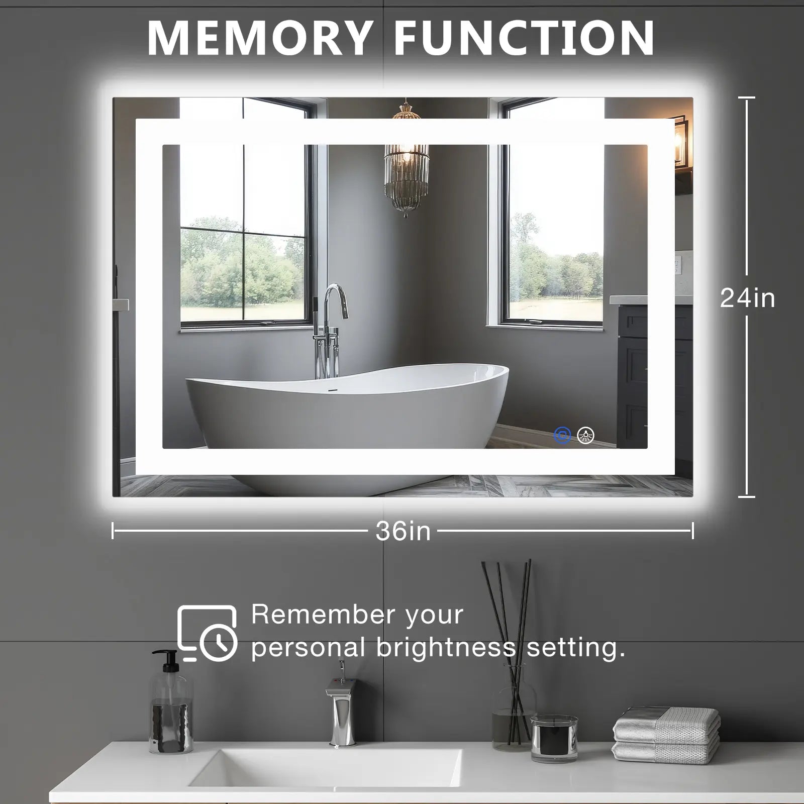 LED Bathroom Vanity Mirror for Wall with Double Front and Back Light, Anti-Fog, Shatter-Proof, Dimmable, Tempered Glass, Memory Function