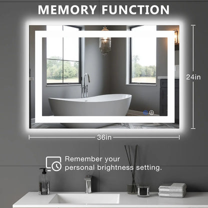 LED Bathroom Vanity Mirror for Wall with Double Front and Back Light, Anti-Fog, Shatter-Proof, Dimmable, Tempered Glass, Memory Function