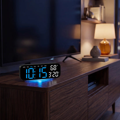 Timess 10-Inch HD LED Wall Clock with Multi-Info Display, Dual Alarms, Count-Up/Down Timers, USB Powered, Hang or Place for Bedroom/Office/Nightstand Decor, Ideal Holiday/Birthday Gift,Shop Clock,New Year New Clock Summervibes