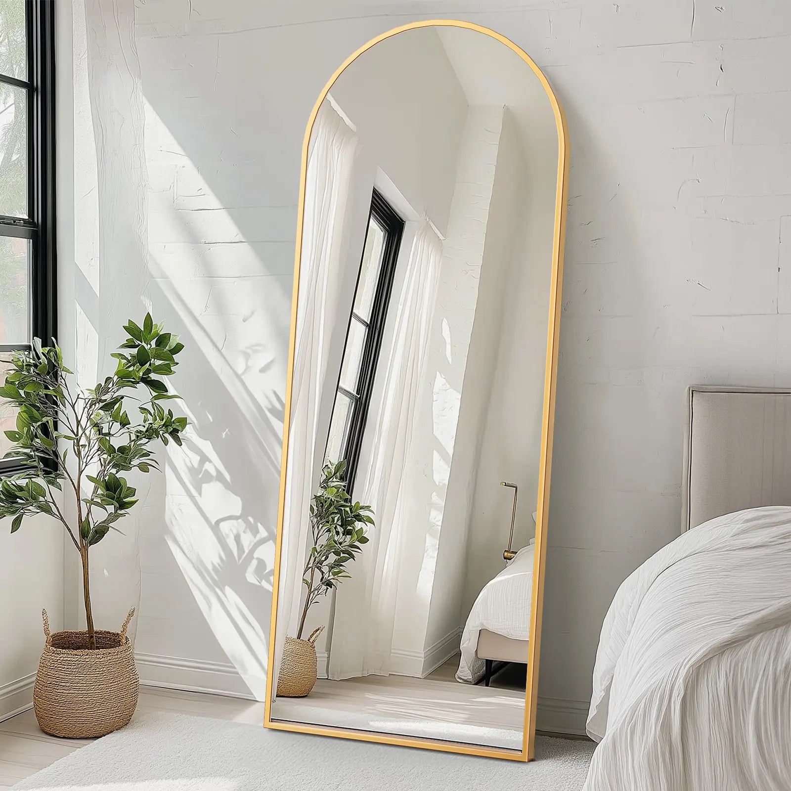 Full Length Mirror, Floor Standing Mirror with Stand, Wall Aluminum Alloy Thin Frame Hanging or Leaning for Living Room Bedroom Cloakroom Decorating