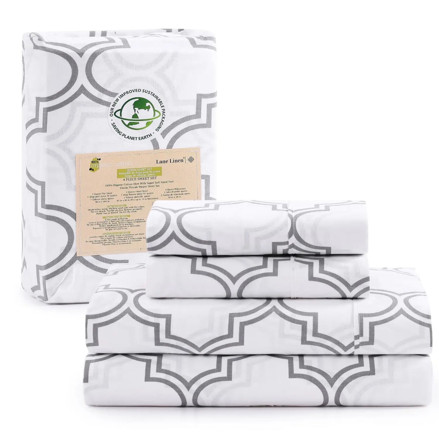 LANE LINEN 100% Organic Cotton Percale Weave Sheets Set - 15" Deep Pocket Fitted Sheet, Breathable Bedding for Dorm Rooms, White Twin Size Bed Essentials