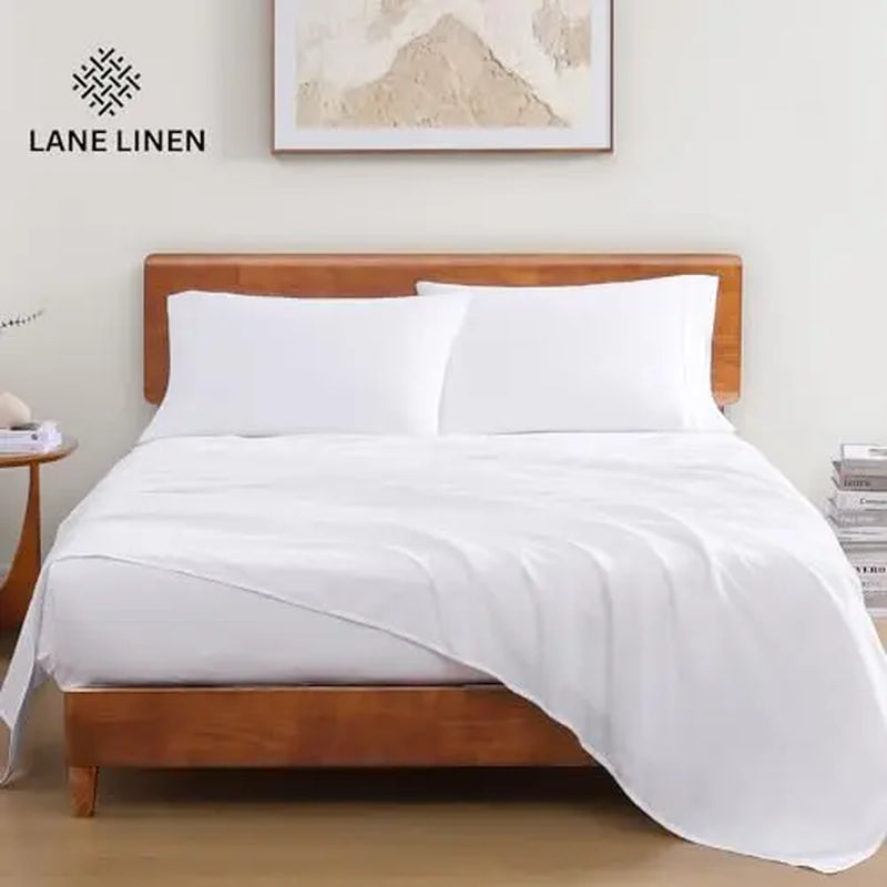 LANE LINEN 100% Organic Cotton Percale Weave Sheets Set - 15" Deep Pocket Fitted Sheet, Breathable Bedding for Dorm Rooms, White Twin Size Bed Essentials