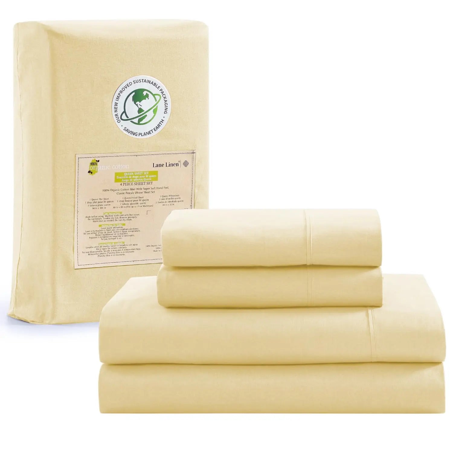 LANE LINEN 100% Organic Cotton Percale Weave Sheets Set - 15" Deep Pocket Fitted Sheet, Breathable Bedding for Dorm Rooms, White Twin Size Bed Essentials