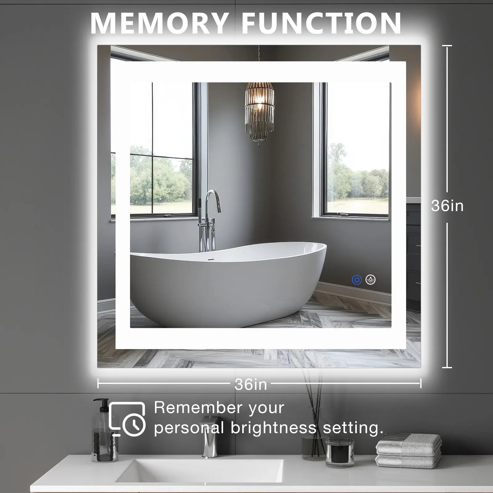 LED Bathroom Vanity Mirror for Wall with Double Front and Back Light, Anti-Fog, Shatter-Proof, Dimmable, Tempered Glass, Memory Function