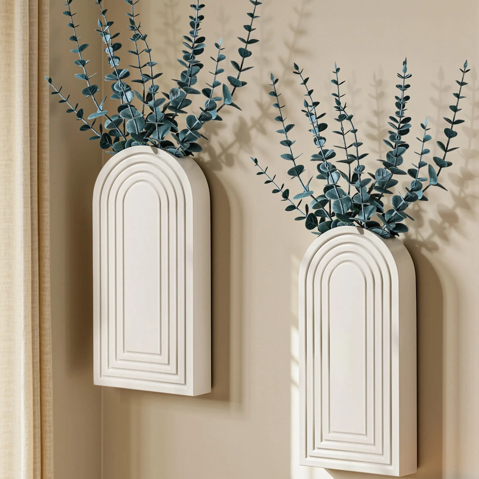 Ivydale 2 Pack Wooden Wall Vases with Fake Plants, Wall Hanging Planters Boho Modern Farmhouse Indoor for Narrow Spaces Entryway Bathroom Home Office Decoration, Brown