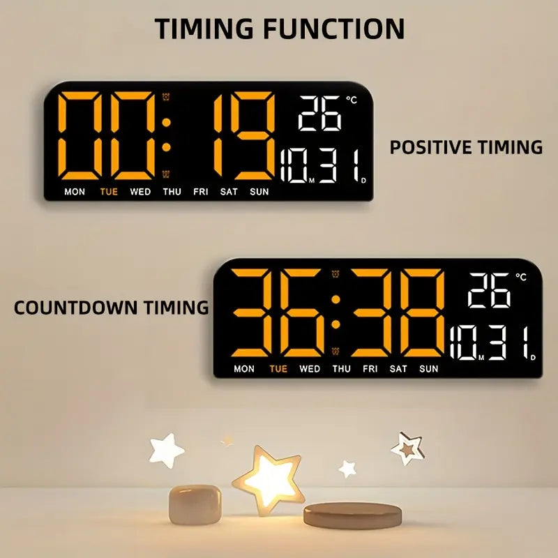 Timess 10-Inch HD LED Wall Clock with Multi-Info Display, Dual Alarms, Count-Up/Down Timers, USB Powered, Hang or Place for Bedroom/Office/Nightstand Decor, Ideal Holiday/Birthday Gift,Shop Clock,New Year New Clock Summervibes