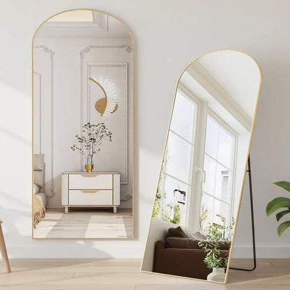 Full Length Mirror, Floor Standing Mirror with Stand, Wall Aluminum Alloy Thin Frame Hanging or Leaning for Living Room Bedroom Cloakroom Decorating