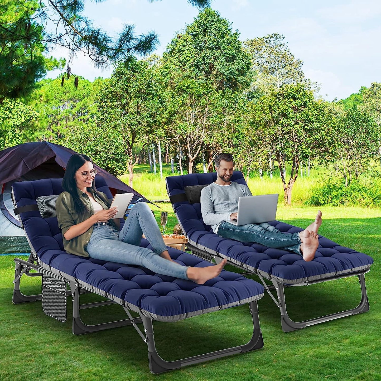 Folding Chaise Lounge Chair 5-Position, Folding Cot, Heavy Duty Patio Chaise Lounges for Outside, Poolside, Beach, Lawn, Camping
