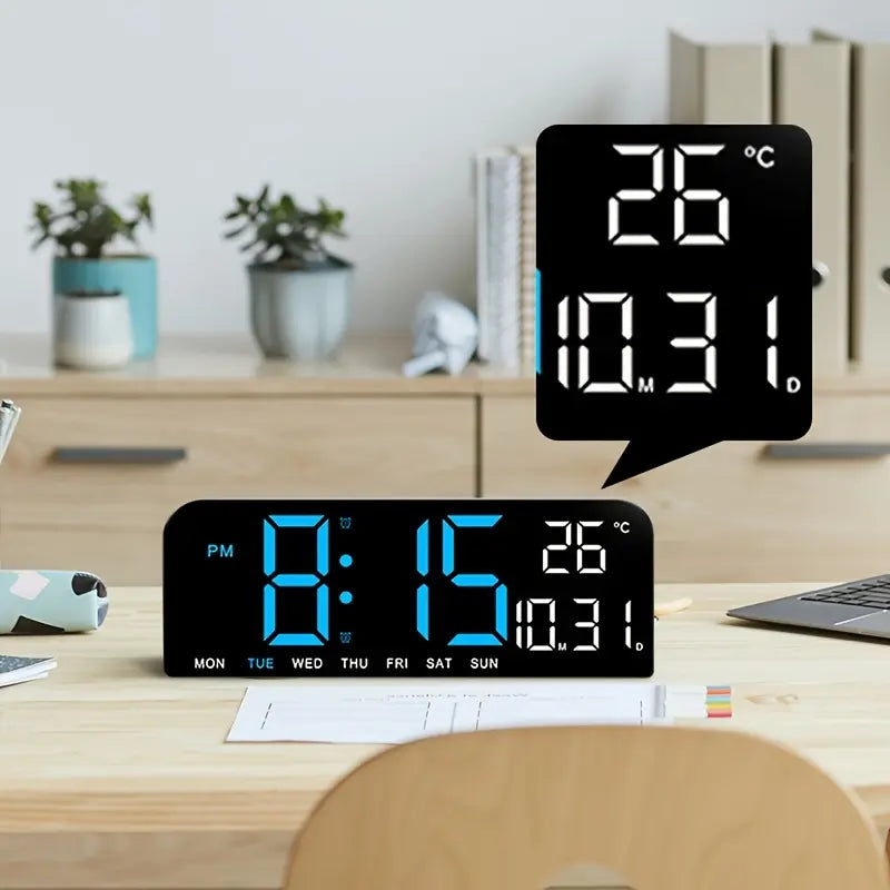 Timess 10-Inch HD LED Wall Clock with Multi-Info Display, Dual Alarms, Count-Up/Down Timers, USB Powered, Hang or Place for Bedroom/Office/Nightstand Decor, Ideal Holiday/Birthday Gift,Shop Clock,New Year New Clock Summervibes