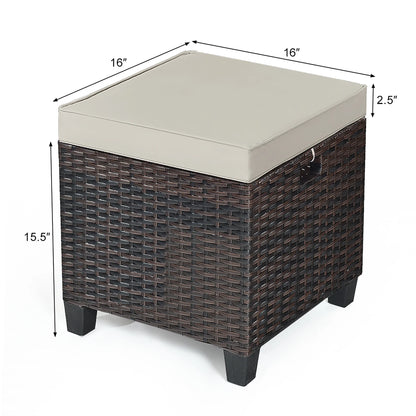 2PCS Patio Rattan Ottoman Cushioned Seat Foot Rest Coffee Table