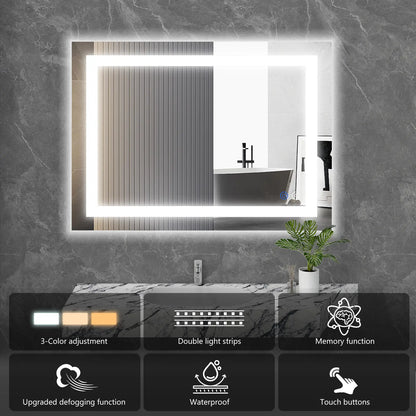 LED Bathroom Vanity Mirror for Wall with Double Front and Back Light, Anti-Fog, Shatter-Proof, Dimmable, Tempered Glass, Memory Function