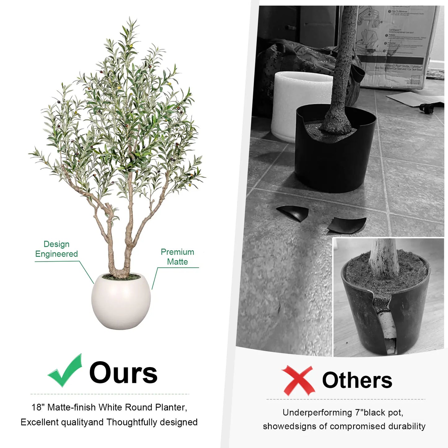 Exquisite Artificial Olive Tree, 7 Feet/8 Feet Tall, with a 16-Inch round White Pot, Decorated with Delicate Moss, Artificial Plants, a Natural Wood Trunk, and Lifelike Fruit. Ideal for Home and Office Decor.