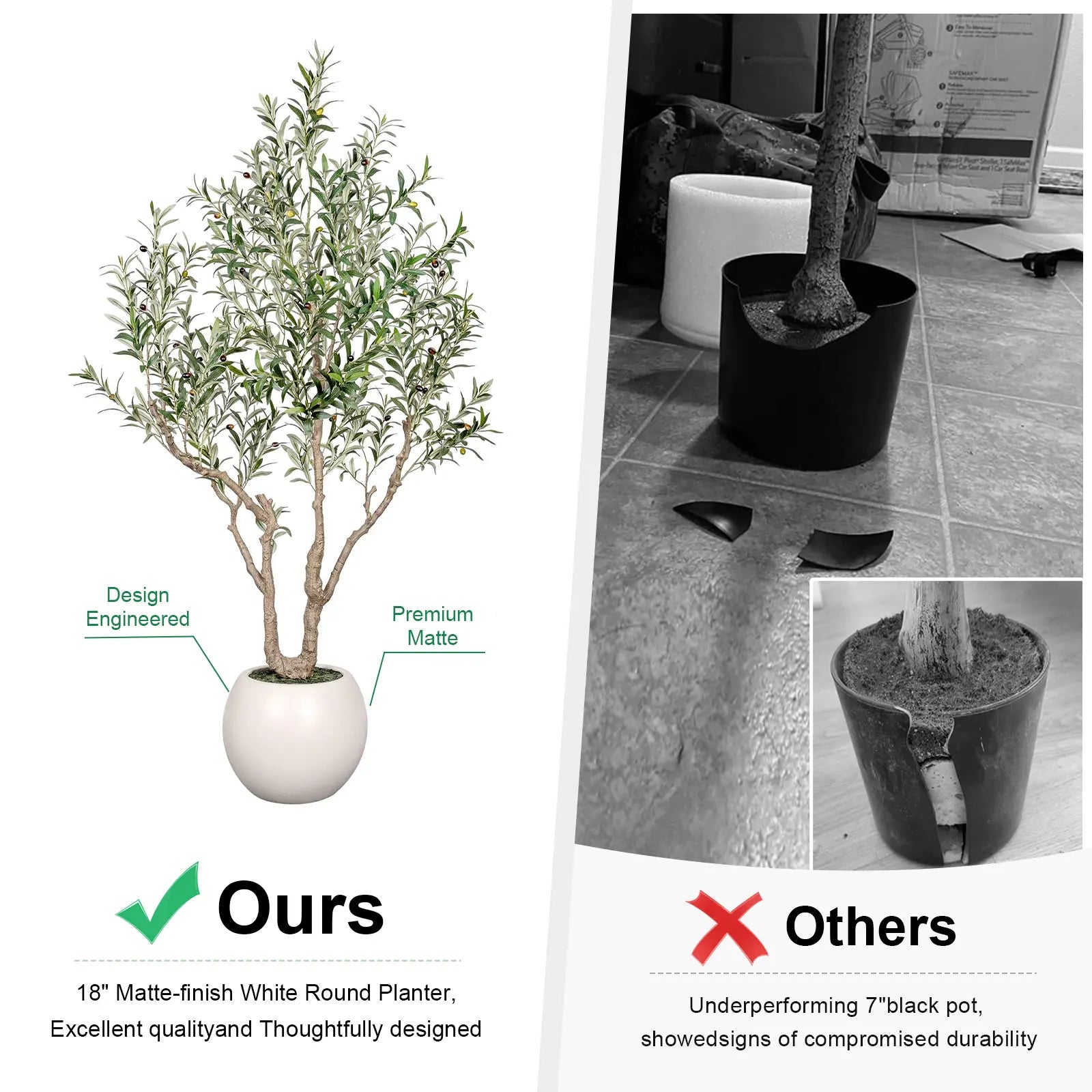 Exquisite Artificial Olive Tree, 7 Feet/8 Feet Tall, with a 16-Inch round White Pot, Decorated with Delicate Moss, Artificial Plants, a Natural Wood Trunk, and Lifelike Fruit. Ideal for Home and Office Decor.