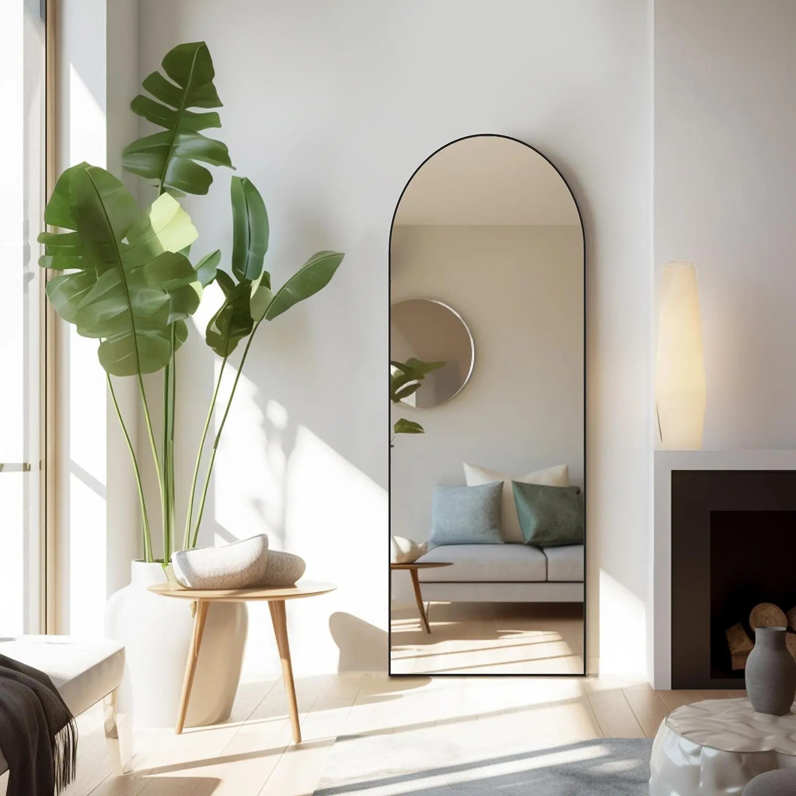 Full Length Mirror, Floor Standing Mirror with Stand, Wall Aluminum Alloy Thin Frame Hanging or Leaning for Living Room Bedroom Cloakroom Decorating