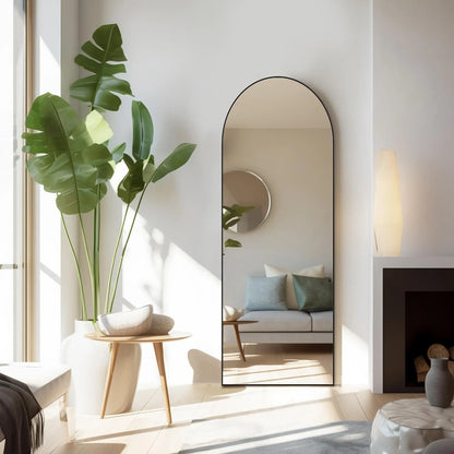 Full Length Mirror, Floor Standing Mirror with Stand, Wall Aluminum Alloy Thin Frame Hanging or Leaning for Living Room Bedroom Cloakroom Decorating