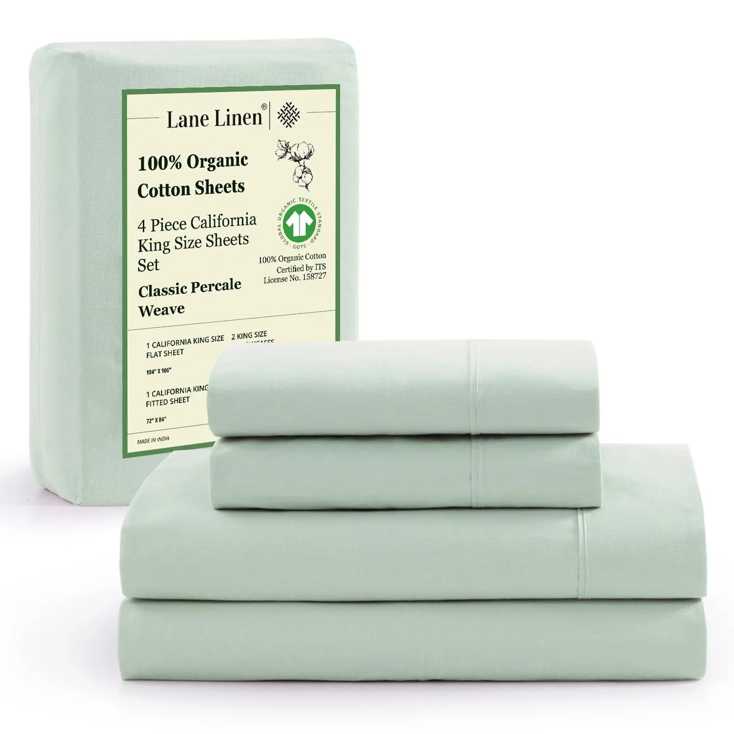LANE LINEN 100% Organic Cotton Percale Weave Sheets Set - 15" Deep Pocket Fitted Sheet, Breathable Bedding for Dorm Rooms, White Twin Size Bed Essentials