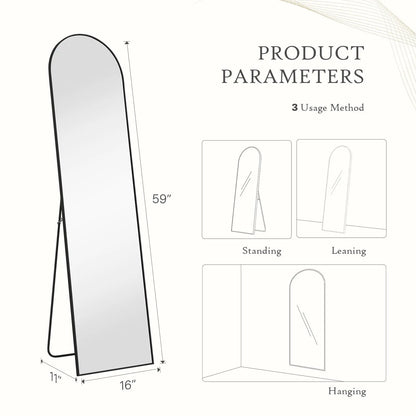 Full Length Mirror, Floor Standing Mirror with Stand, Wall Aluminum Alloy Thin Frame Hanging or Leaning for Living Room Bedroom Cloakroom Decorating