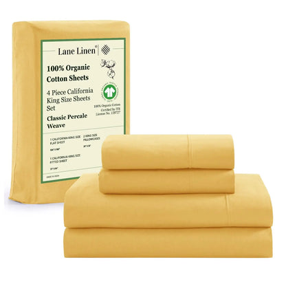LANE LINEN 100% Organic Cotton Percale Weave Sheets Set - 15" Deep Pocket Fitted Sheet, Breathable Bedding for Dorm Rooms, White Twin Size Bed Essentials