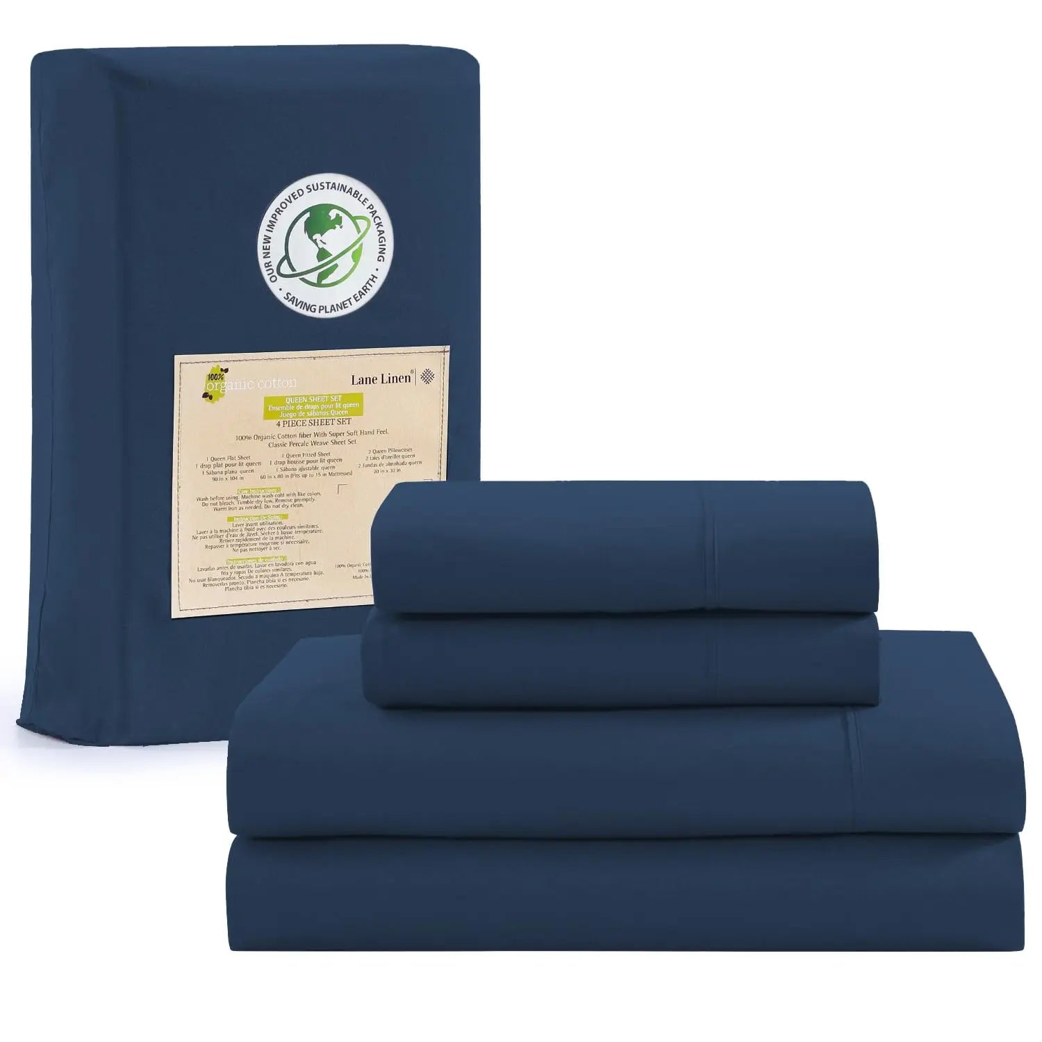 LANE LINEN 100% Organic Cotton Percale Weave Sheets Set - 15" Deep Pocket Fitted Sheet, Breathable Bedding for Dorm Rooms, White Twin Size Bed Essentials