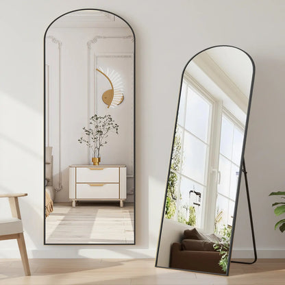 Full Length Mirror, Floor Standing Mirror with Stand, Wall Aluminum Alloy Thin Frame Hanging or Leaning for Living Room Bedroom Cloakroom Decorating