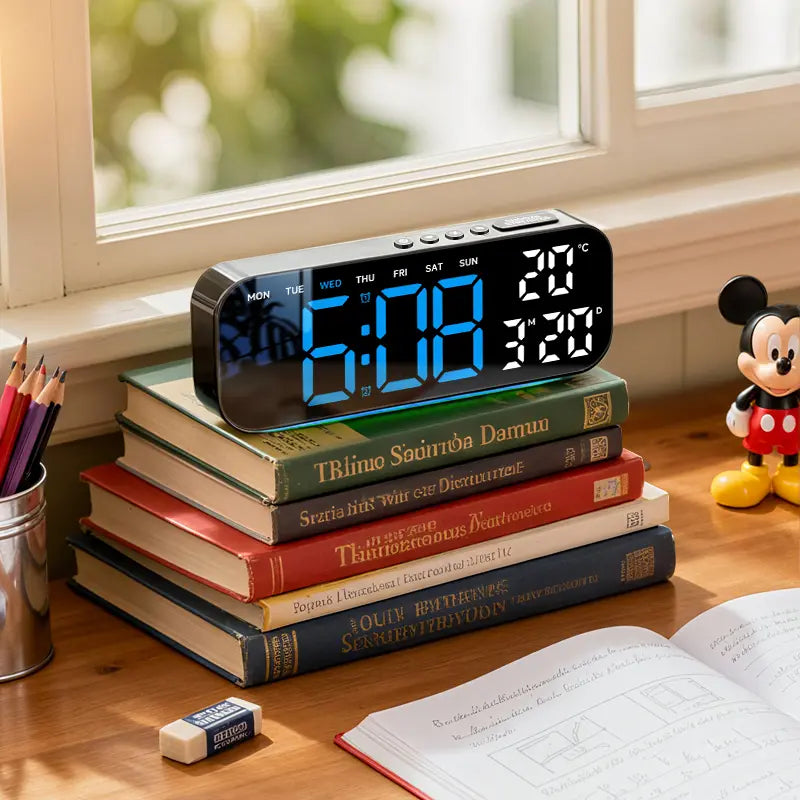 Timess 10-Inch HD LED Wall Clock with Multi-Info Display, Dual Alarms, Count-Up/Down Timers, USB Powered, Hang or Place for Bedroom/Office/Nightstand Decor, Ideal Holiday/Birthday Gift,Shop Clock,New Year New Clock Summervibes